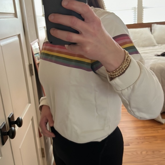 Marine Layer Anytime Sweatshirt Cream with Rainbow Stripes Size Small - Picture 2 of 16